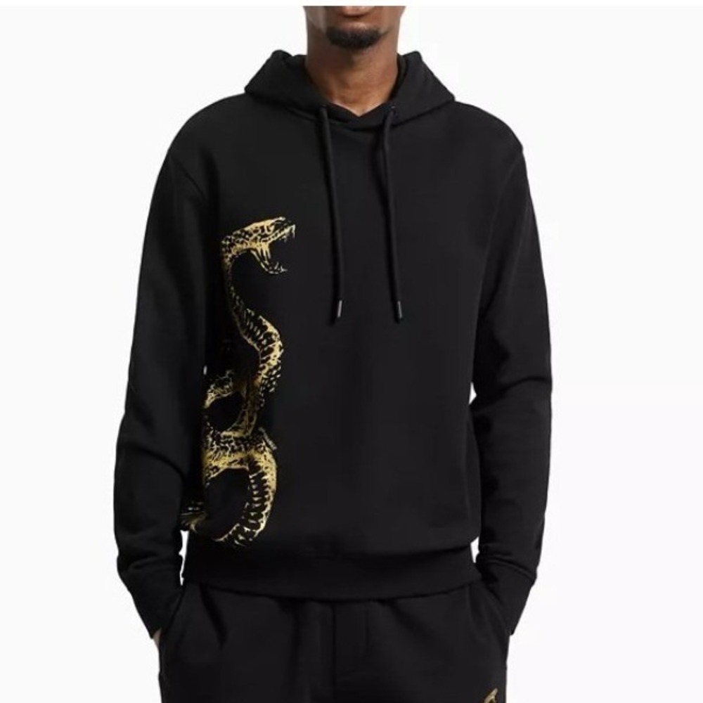 A/X Armani Exchange Mens Size Large Black Hoodie Lunar New Year Gold Snake‎ NWT